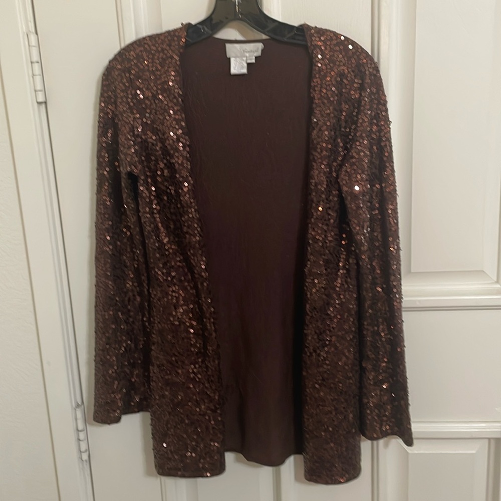 Sequined Soft Sweater Jacket Lavishly Sparkling S… - image 1